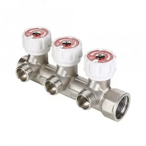 Коллектор латунный 3/4" x 2 выхода 1/2" нар.р. с регулирующими вентилями VALTEC / Распределительная гребенка на 2 контура для водоснабжения