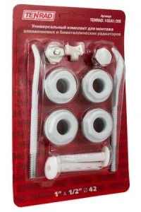 Монтажный комплект для радиаторов отопления 1/2" VALTEC с 2-мя кронштейнами / Набор для монтажа батарей: футорки, кран Маевского и ключ