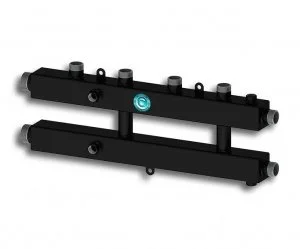 Универсальный распределительный коллектор Север КМ2+1 (3 контура) до 70 кВт 1 1/4" x 1" для  котла отопления и насосных групп, квадратный профиль