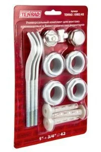 Монтажный комплект для радиаторов отопления 1/2" VALTEC с 3-мя кронштейнами / Набор для монтажа батарей: футорки с пробками, кран Маевского и ключ