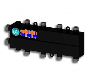 Распределительный коллектор с гидрострелкой Север Мини (4 контура) до 35 кВт, 1" x 3/4" универсальный для системы отопления: котла, насосной группы