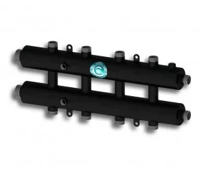 Универсальный распределительный коллектор Север R-КМ5 (5 контуров) до 70 кВт, 1 1/4" x 1" для котла отопления и насосных групп, круглый профиль