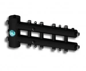 Распределительный коллектор с гидрострелкой Север R-М5 (5 контуров) до 70 кВт, 1 1/4" x 1" для котла отопления и насосных групп, круглый профиль