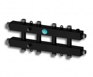 Универсальный распределительный коллектор Север КМ5 (5 контуров) до 70 кВт, 1 1/4" x 1" для котла отопления и насосных групп, квадратный профиль