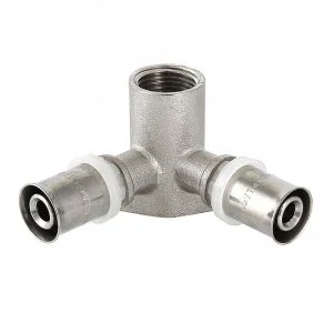 Пресс-водорозетка 16 мм х 1/2" вн.р. для труб из сшитого полиэтилена и металлопластика 16(2,0) VALTEC проходная / Латунный фитинг угловой