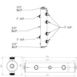 ᐉ Гидрострелка Север R-60К2 (70 кВт, 2 контура) 1" нар.р., круглый профиль / Гидравлический разделитель для котла и коллектора системы отопления ✔️ фото | ⏩ Pro-Greem