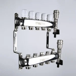 ᐉ Коллектор НЕРЖ 1" х 9 вых. 3/4" Евроконус с регул. и балансир. клапанами VALTEC / Распределительная гребенка из нержавеющей стали для отопления ✔️ фото | ⏩ Pro-Greem