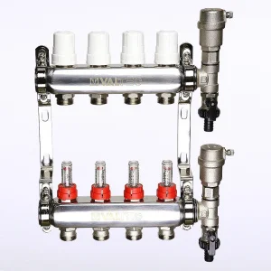 ᐉ Коллектор 4 выхода 3/4" НЕРЖ с регул. клапанами, расходомерами VALTEC 90 С, 9 бар, 1" / Распределительная гребенка для теплого пола, радиаторов ✔️ фото | ⏩ Pro-Greem