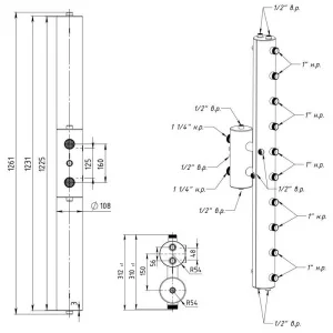 ᐉ Распределительный коллектор с гидрострелкой Север R-V5 (5 контуров) до 70 кВт, 1 1/4" x 1" для котла отопления и насосных групп, круглый профиль ✔️ фото | ⏩ Pro-Greem