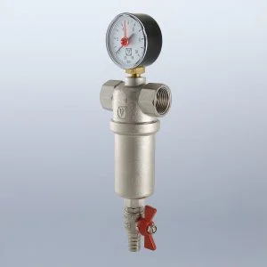 ᐉ Фильтр самоочищающийся промывной 1" ВР VALTEC с манометром и сливным краном / Каскадный грязевик ДУ25 для грубой очистки воды с 2-я сетками ✔️ фото | ⏩ Pro-Greem