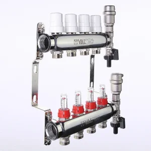 ᐉ Коллектор 5 выходов 3/4" НЕРЖ с регул. клапанами, расходомерами VALTEC 90 С, 9 бар, 1" / Распределительная гребенка для теплого пола, радиаторов ✔️ фото | ⏩ Pro-Greem