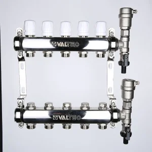 ᐉ Коллектор НЕРЖ 1" х 9 вых. 3/4" Евроконус с регул. и балансир. клапанами VALTEC / Распределительная гребенка из нержавеющей стали для отопления ✔️ фото | ⏩ Pro-Greem