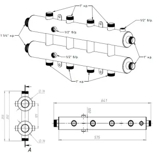 ᐉ Универсальный распределительный коллектор Север R-КМ5 (5 контуров) до 70 кВт, 1 1/4" x 1" для котла отопления и насосных групп, круглый профиль ✔️ фото | ⏩ Pro-Greem