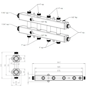 ᐉ Универсальный распределительный коллектор Север КМ5 (5 контуров) до 70 кВт, 1 1/4" x 1" для котла отопления и насосных групп, квадратный профиль ✔️ фото | ⏩ Pro-Greem