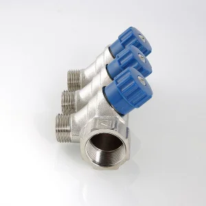 ᐉ Коллектор с регул. вентилями 1"x 3 выхода 1/2" нар.р. VALTEC латунный с красными и синими ручками / Распределительная гребенка для воды, отопления ✔️ фото | ⏩ Pro-Greem