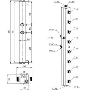 ᐉ Универсальный распределительный коллектор Север KV4 (4 контура) до 70 кВт, 1 1/4" x 1" для котла, насосных групп (вертикальный, квадратный профиль) ✔️ фото | ⏩ Pro-Greem