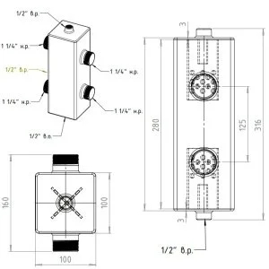 ᐉ Гидрострелка Север 80 (70 кВт) 1 1/4" нар.р. для системы отопления, квадратный профиль / Гидравлический разделитель для подключения котла, коллектора ✔️ фото | ⏩ Pro-Greem