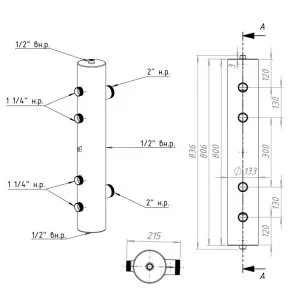 ᐉ Гидрострелка Север R-140К2 (140 кВт, 2 контура) 2"x1 1/4" нар.р, круглый профиль / Гидравлический разделитель для котла и коллектора отопления ✔️ фото | ⏩ Pro-Greem