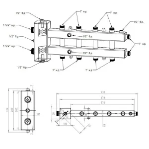 ᐉ Распределительный коллектор с гидрострелкой Север М5 (5 контуров) до 70 кВт, 1 1/4" x 1" для котла отопления, насосных групп (квадратный профиль) ✔️ фото | ⏩ Pro-Greem