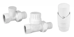 ᐉ Дизайнерский термостатический комплект радиаторный Ferro с термоголовкой прямой (Белый), 1/2" н.р.-в.р. для бокового подключения радиатора отопления ✔️ фото | ⏩ Pro-Greem