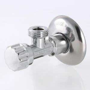 ᐉ Вентиль 1/2" х 3/8" нар.р. VALTEC угловой, с декоративной чашей / Латунный кран для подключения сантехники, стиральной машины с гибкой подводкой ✔️ фото | ⏩ Pro-Greem