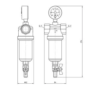 ᐉ Фильтр самоочищающийся промывной 1" ВР VALTEC с манометром и сливным краном / Каскадный грязевик ДУ25 для грубой очистки воды с 2-я сетками ✔️ фото | ⏩ Pro-Greem