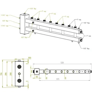 ᐉ Распределительный коллектор с гидрострелкой Север М4+1 (5 контуров) до 70 кВт, 1 1/4" x 1" для котла отопления и насосных групп, квадратный профиль ✔️ фото | ⏩ Pro-Greem