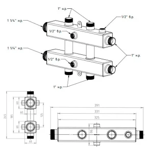 ᐉ Универсальный распределительный коллектор Север КМ3 (3 контура) до 70 кВт, 1 1/4" x 1" для котла отопления и насосных групп, квадратный профиль ✔️ фото | ⏩ Pro-Greem
