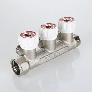 ᐉ Коллектор латунный 3/4" x 3 выхода 1/2" нар.р. с регулирующими вентилями VALTEC / Распределительная гребенка на 3 контура для водоснабжения ✔️ фото | ⏩ Pro-Greem