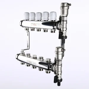 ᐉ Коллектор НЕРЖ 1" х 8 вых. 3/4" Евроконус с регул. и балансир. клапанами VALTEC / Распределительная гребенка из нержавеющей стали для отопления ✔️ фото | ⏩ Pro-Greem