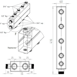 ᐉ Распределительный коллектор с гидрострелкой Север Мини (4 контура) до 35 кВт, 1" x 3/4" универсальный для системы отопления: котла, насосной группы ✔️ фото | ⏩ Pro-Greem