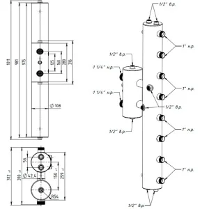 ᐉ Распределительный коллектор с гидрострелкой Север R-V4 (4 контура) до 70 кВт, 1 1/4" x 1" для котла отопления и насосных групп, круглый профиль ✔️ фото | ⏩ Pro-Greem