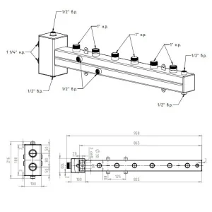 ᐉ Распределительный коллектор с гидрострелкой Север Т3 (3 контура) до 50 кВт, 1 1/4" x 1" для котла отопления, насосных групп, квадратный профиль ✔️ фото | ⏩ Pro-Greem