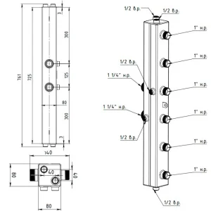 ᐉ Универсальный распределительный коллектор Север KV3 (3 контура) до 70 кВт, 1 1/4" x 1" для котла, насосных групп (вертикальный, квадратный профиль) ✔️ фото | ⏩ Pro-Greem