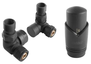 ᐉ Комплект термостатический осевой Ferro с термоголовкой Антрацит (черный матовый) для нижнего/бокового подключения радиатора отопления ✔️ фото | ⏩ Pro-Greem