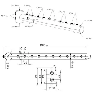 ᐉ Распределительный коллектор с гидрострелкой Север R-Т5 (5 контуров) до 50 кВт, 1 1/4" x 1" для котла отопления и насосных групп, круглый профиль ✔️ фото | ⏩ Pro-Greem