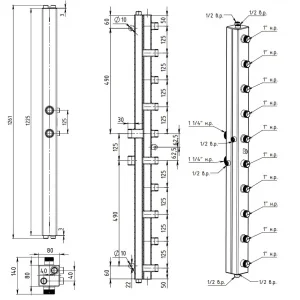 ᐉ Универсальный распределительный коллектор Север KV5 (5 контуров) до 70 кВт, 1 1/4" x 1" для котла отопления и насосных групп, квадратный профиль ✔️ фото | ⏩ Pro-Greem