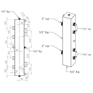 ᐉ Гидрострелка Север 140К2 (140 кВт, 2 контура) 2"x1 1/4" нар.р, квадратный профиль / Гидравлический разделитель для котла и коллектора отопления ✔️ фото | ⏩ Pro-Greem