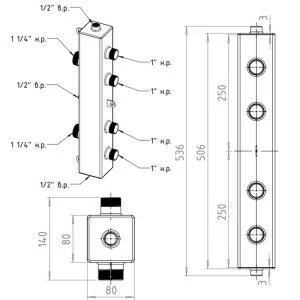 ᐉ Гидрострелка Север 80К2 (70 кВт, 2 контура) 1 1/4"x1" нар.р., квадратный профиль / Гидравлический разделитель для подключения котла, коллектора ✔️ фото | ⏩ Pro-Greem