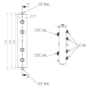 ᐉ Гидрострелка Север R-80К2 (70 кВт, 2 контура) 1 1/4"x1" нар.р., круглый профиль / Гидравлический разделитель для котла и коллектора отопления ✔️ фото | ⏩ Pro-Greem