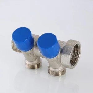 ᐉ Коллектор с регул. вентилями 1"x 4 выхода 3/4" Евроконус VALTEC латунный, с красными и синими ручками / Распределительная гребенка для воды ✔️ фото | ⏩ Pro-Greem