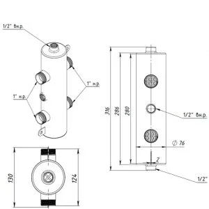 ᐉ Гидрострелка Север R-60 (50 кВт) 1" нар.р., круглый профиль / Гидравлический разделитель для котла, распределительного коллектора системы отопления ✔️ фото | ⏩ Pro-Greem