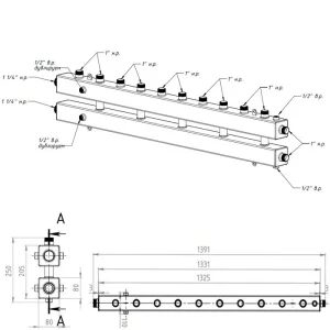 ᐉ Универсальный распределительный коллектор Север КМ6 (6 контуров) до 70 кВт, 1 1/4" x 1" для подключения котла и насосных групп, квадратный профиль ✔️ фото | ⏩ Pro-Greem