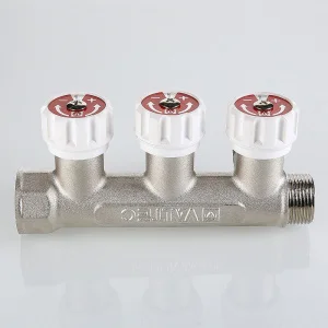 ᐉ Коллектор латунный 3/4" x 3 выхода 1/2" нар.р. с регулирующими вентилями VALTEC / Распределительная гребенка на 3 контура для водоснабжения ✔️ фото | ⏩ Pro-Greem