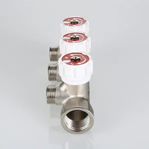 ᐉ Коллектор латунный 3/4" x 3 выхода 1/2" нар.р. с регулирующими вентилями VALTEC / Распределительная гребенка на 3 контура для водоснабжения ✔️ фото | ⏩ Pro-Greem
