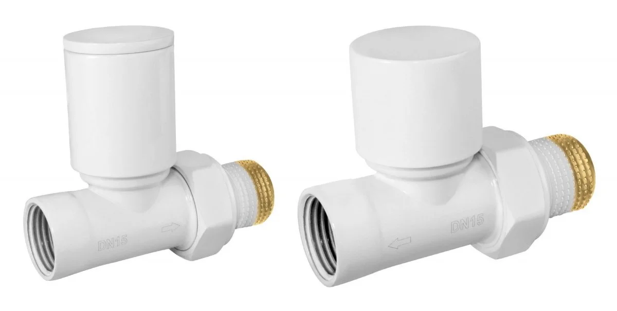 ᐉ Комплект радиаторный Ferro прямой Белый н.р.1/2"-в.р.1/2" с регулировочным и отсекающим клапанами для бокового подключения радиатора отопления DRB10WH ✅ фото | Ferro ⭐ Pro-Greem