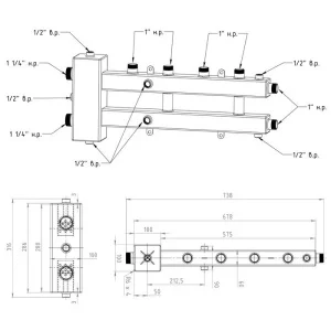 ᐉ Распределительный коллектор с гидрострелкой Север М2+1 (3 контура) до 70 кВт, 1 1/4" x 1" для котла отопления, насосных групп, квадратный профиль ✔️ фото | ⏩ Pro-Greem