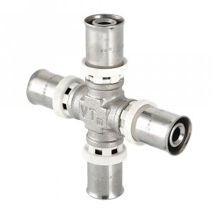 Крестовина 16 мм для труб из сшитого полиэтилена и металлопластиковых 16(2,0) VALTEC равнопроходная / Пресс-фитинг для соединения трубопровода