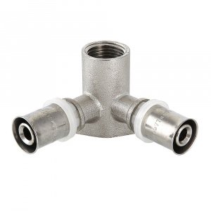 Пресс-водорозетка 16 мм х 1/2" вн.р. для труб из сшитого полиэтилена и металлопластика 16(2,0) VALTEC проходная / Латунный фитинг угловой