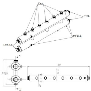 ᐉ Универсальный распределительный коллектор Север R-КМ4 (4 контура) до 70 кВт, 1 1/4" x 1" для котла отопления и насосных групп, круглый профиль ✔️ фото | ⏩ Pro-Greem